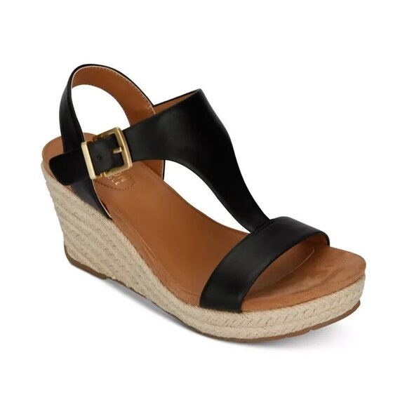 Kenneth Cole Reaction Card Wedge Espadrille Sandal 7.5 Black MSRP $90 - Picture 1 of 5